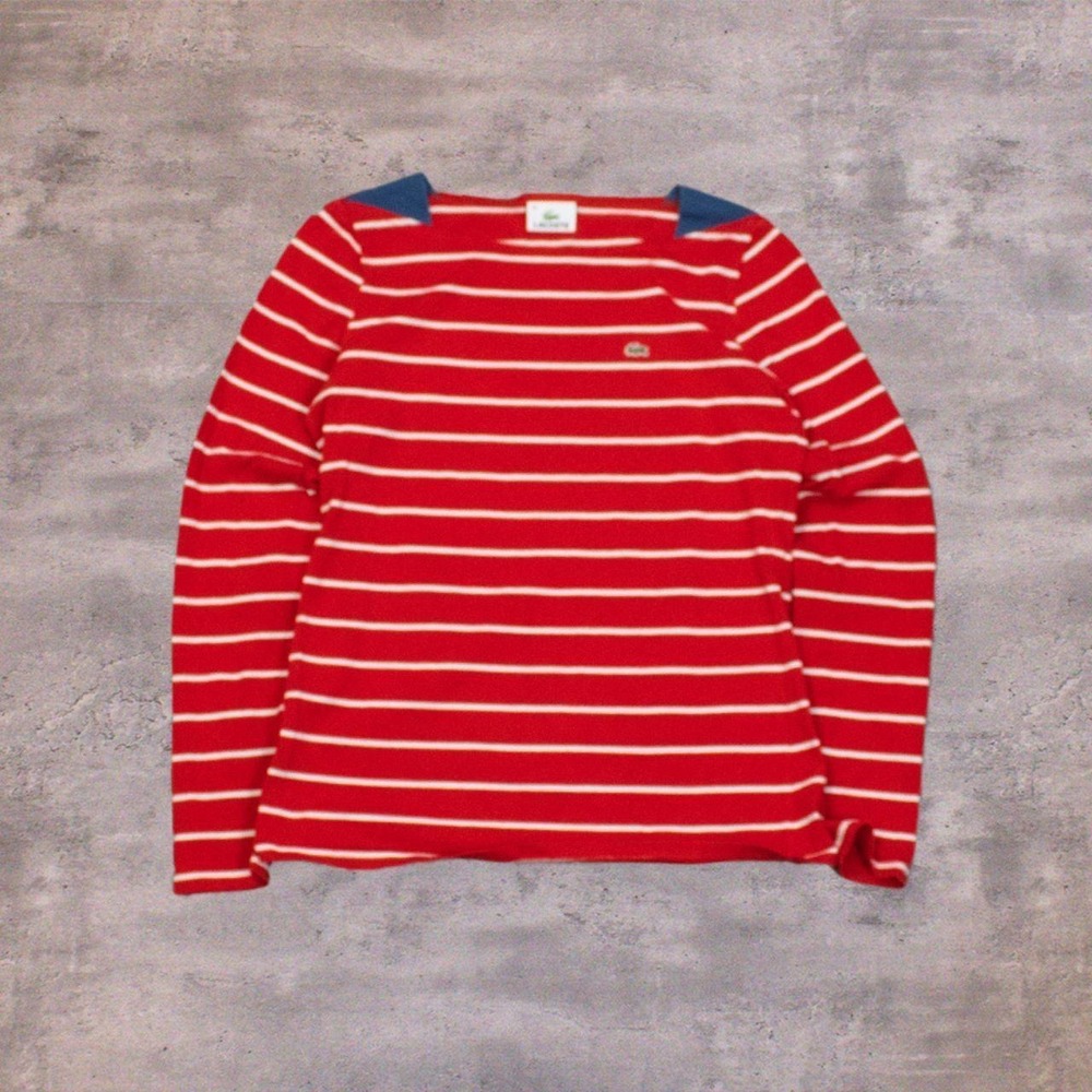 Y2K 2000's 00's Lacoste Stripped Preppy Minimalist Red Long Sleeve T-Shirt